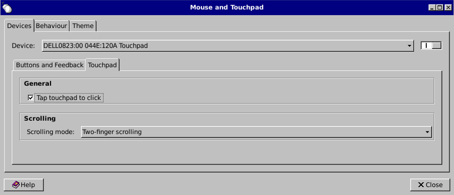 XFCE touchpad settings