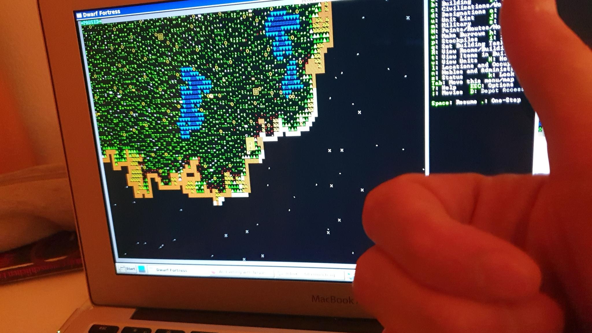 Dwarf Fortress; Ubuntu Linux & Chicago95 on a MacBook